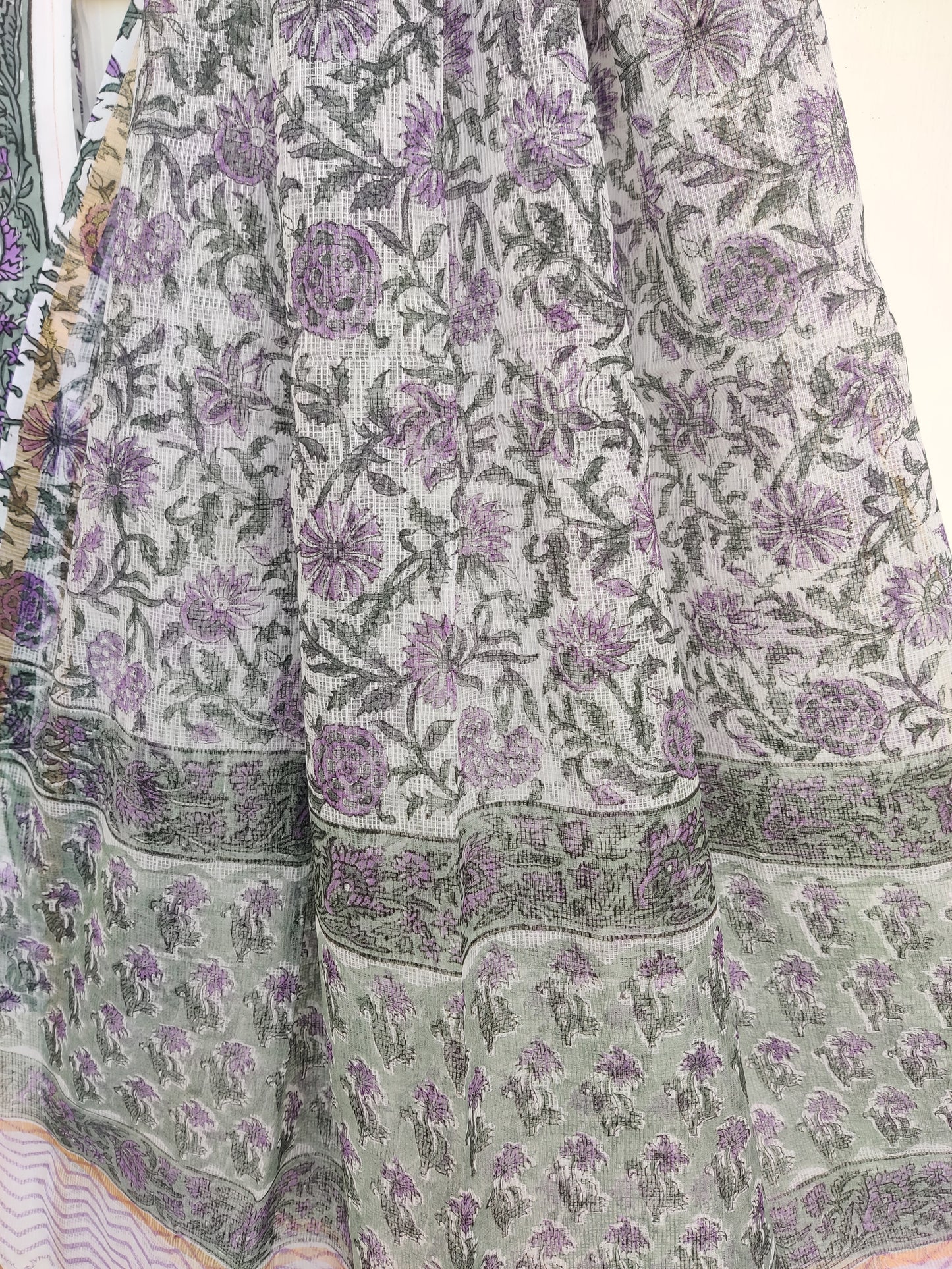 Hand Block Printed Cotton Suit with Cotton Kota Doria dupatta