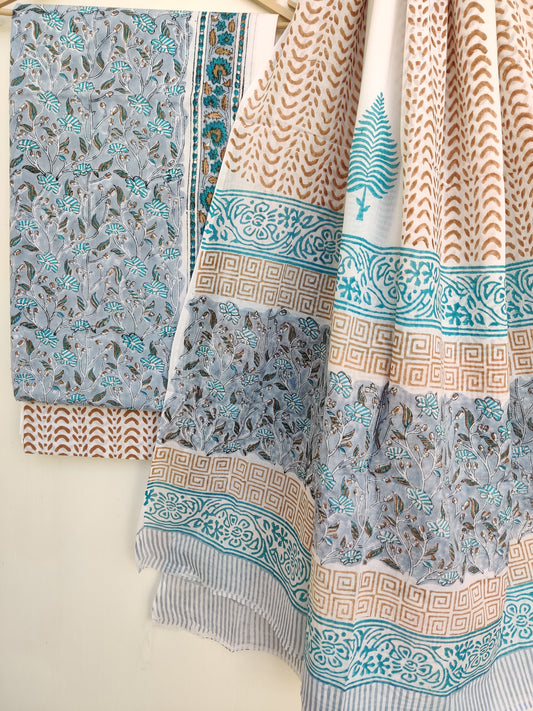 Hand Block Printed Cotton Suit with Cotton dupatta