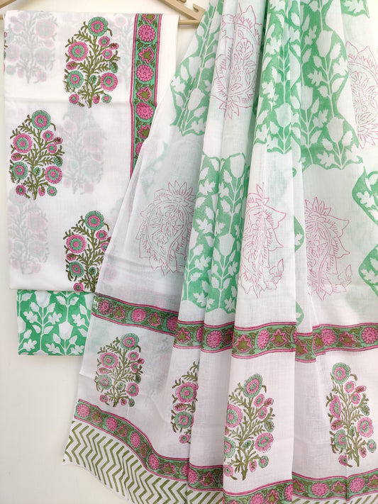 Hand Block Printed Cotton Suit with Cotton dupatta