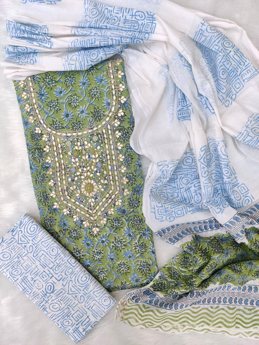 FLORAL PRINTED COTTON GOTA PATTI SUIT WITH COTTON DUPATTA