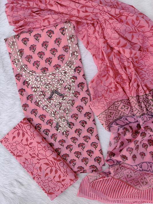 FLORAL PRINTED COTTON GOTA PATTI SUIT WITH COTTON DUPATTA