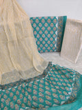HAND BLOCK PRINTED COTTON SUIT WITH PURE CHIFFON DUPATTA