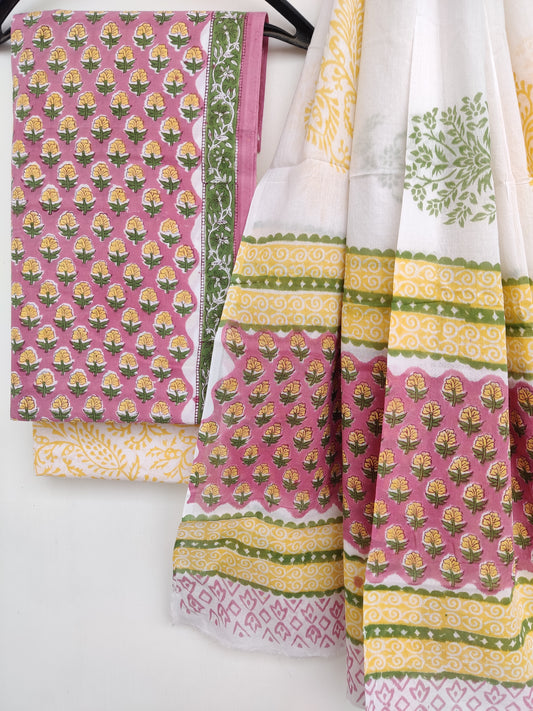Block Printed Cotton Suit with mulmul cotton Dupatta