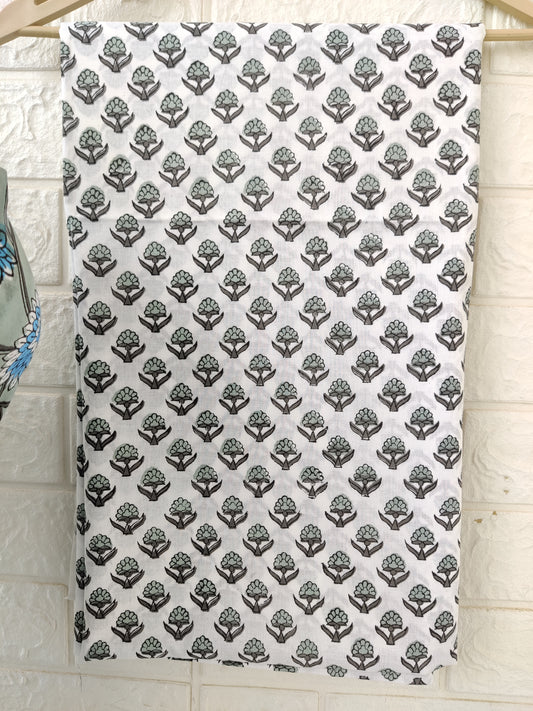 Block Printed Cotton Suit with mulmul cotton Dupatta