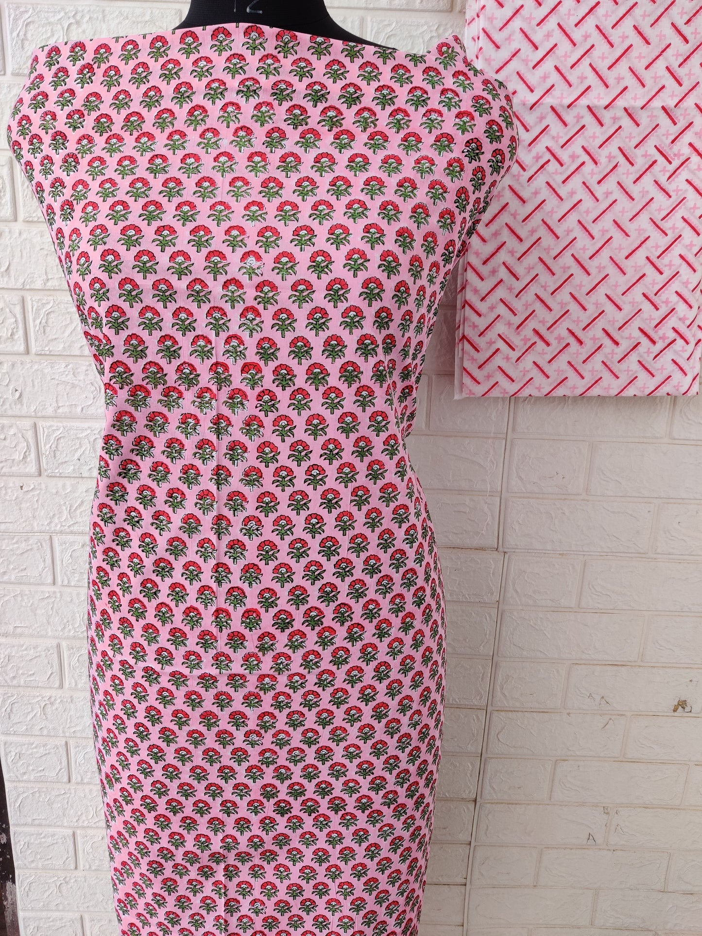 Block Printed Cotton Suit with mulmul cotton Dupatta
