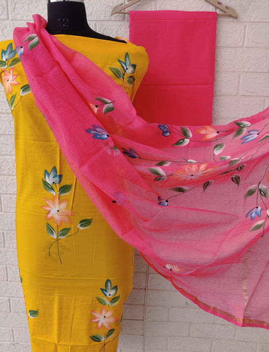 Hand Painted Cotton Suit with Cotton Kota Doria dupatta