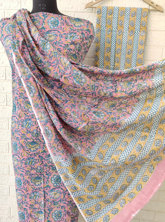 Hand Block Printed Cotton Suit with Cotton dupatta