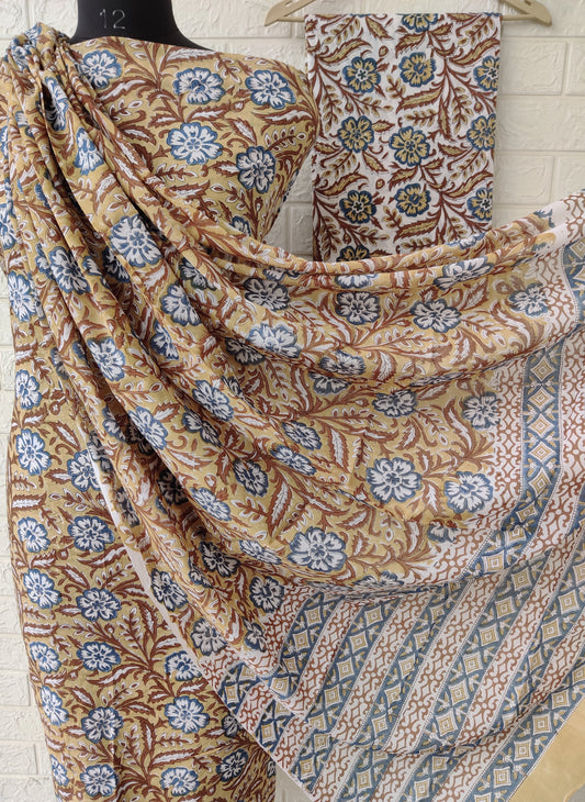 Hand Block Printed Cotton Suit with Cotton dupatta