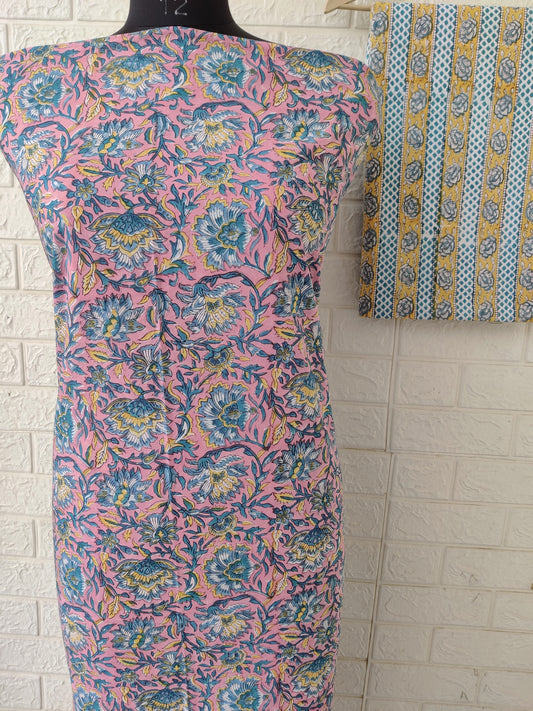 Hand Block Printed Cotton Suit with Cotton dupatta