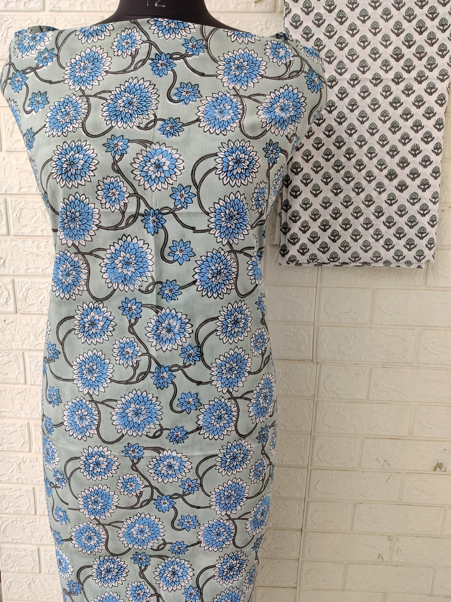 Block Printed Cotton Suit with mulmul cotton Dupatta