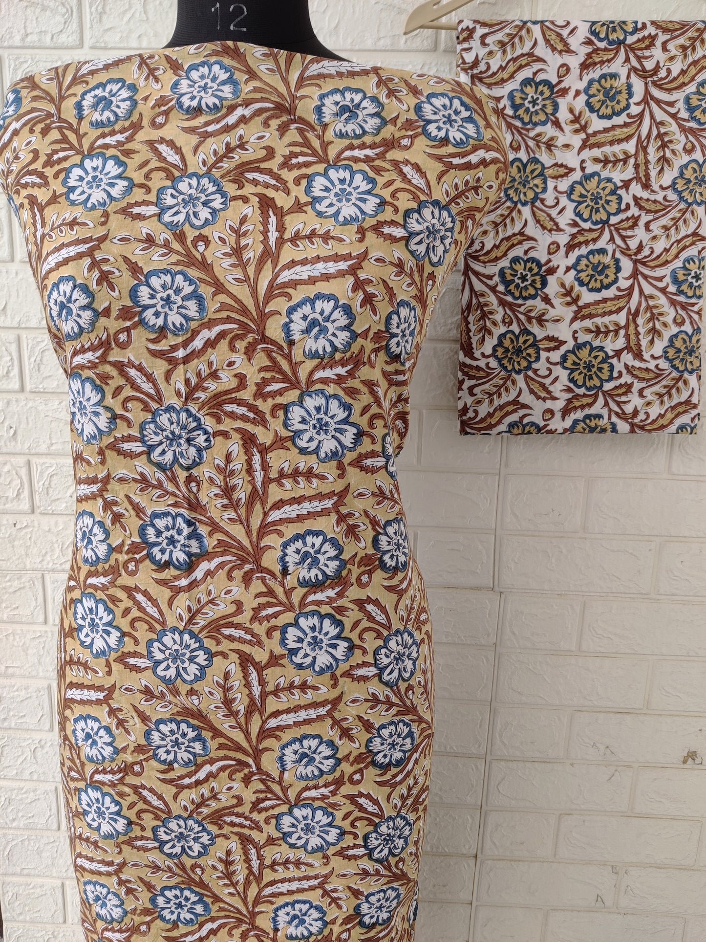 Hand Block Printed Cotton Suit with Cotton dupatta