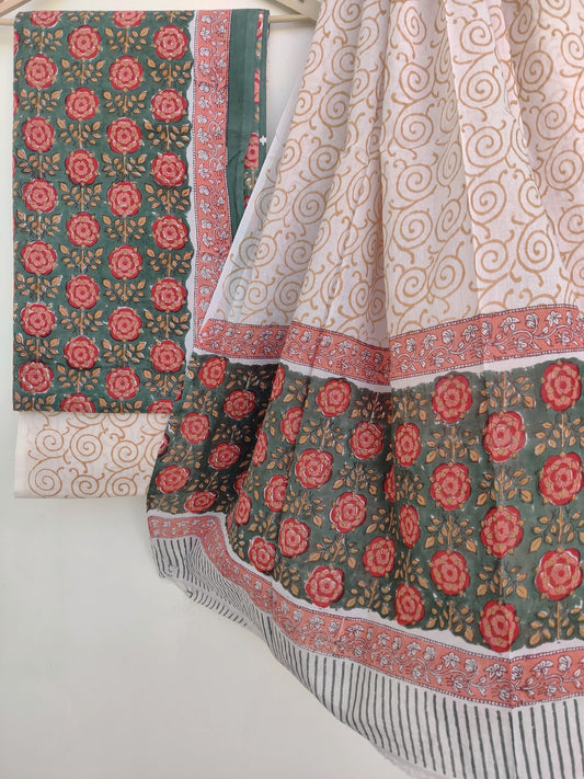 Block Printed Cotton Suit with Mulmul dupatta