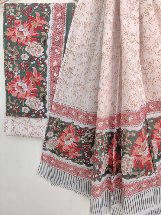Block Printed Cotton Suit with Mulmul dupatta