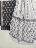 (BLACK & WHITE) Block Printed Cotton Suit with Mulmul dupatta