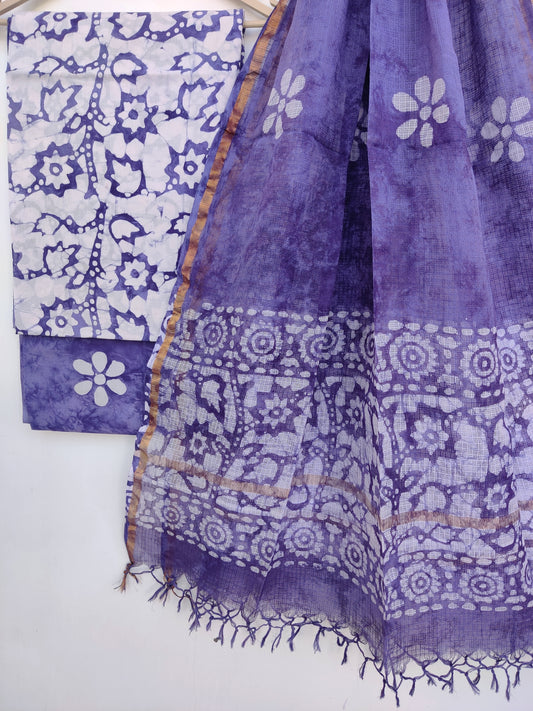 BATIK Hand Block Printed Cotton Suit with Cotton Kota Doria dupatta