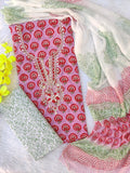 FLORAL PRINTED COTTON GOTA PATTI SUIT WITH CHIFFON DUPATTA