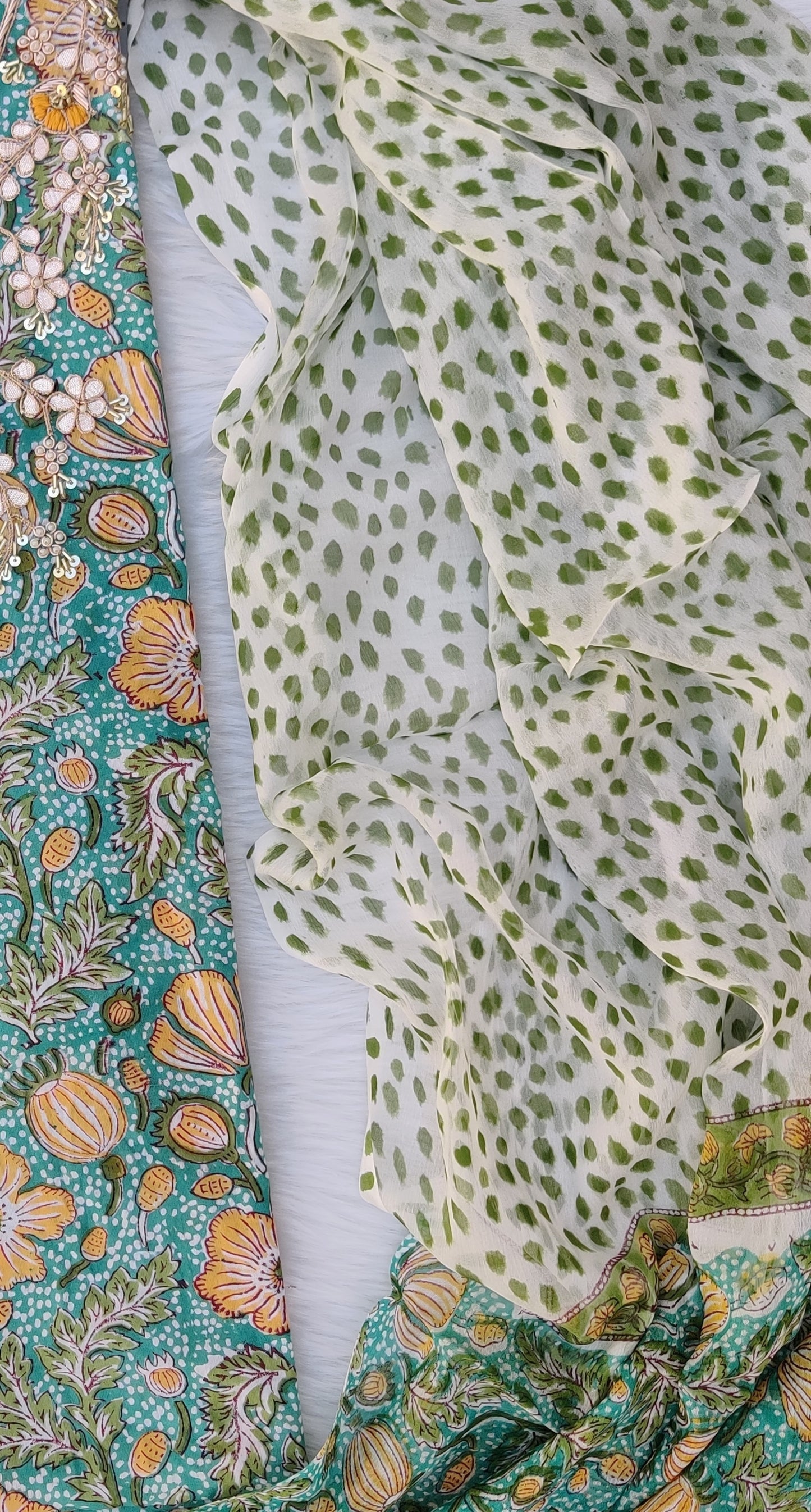 FLORAL PRINTED COTTON GOTA PATTI SUIT WITH CHIFFON DUPATTA
