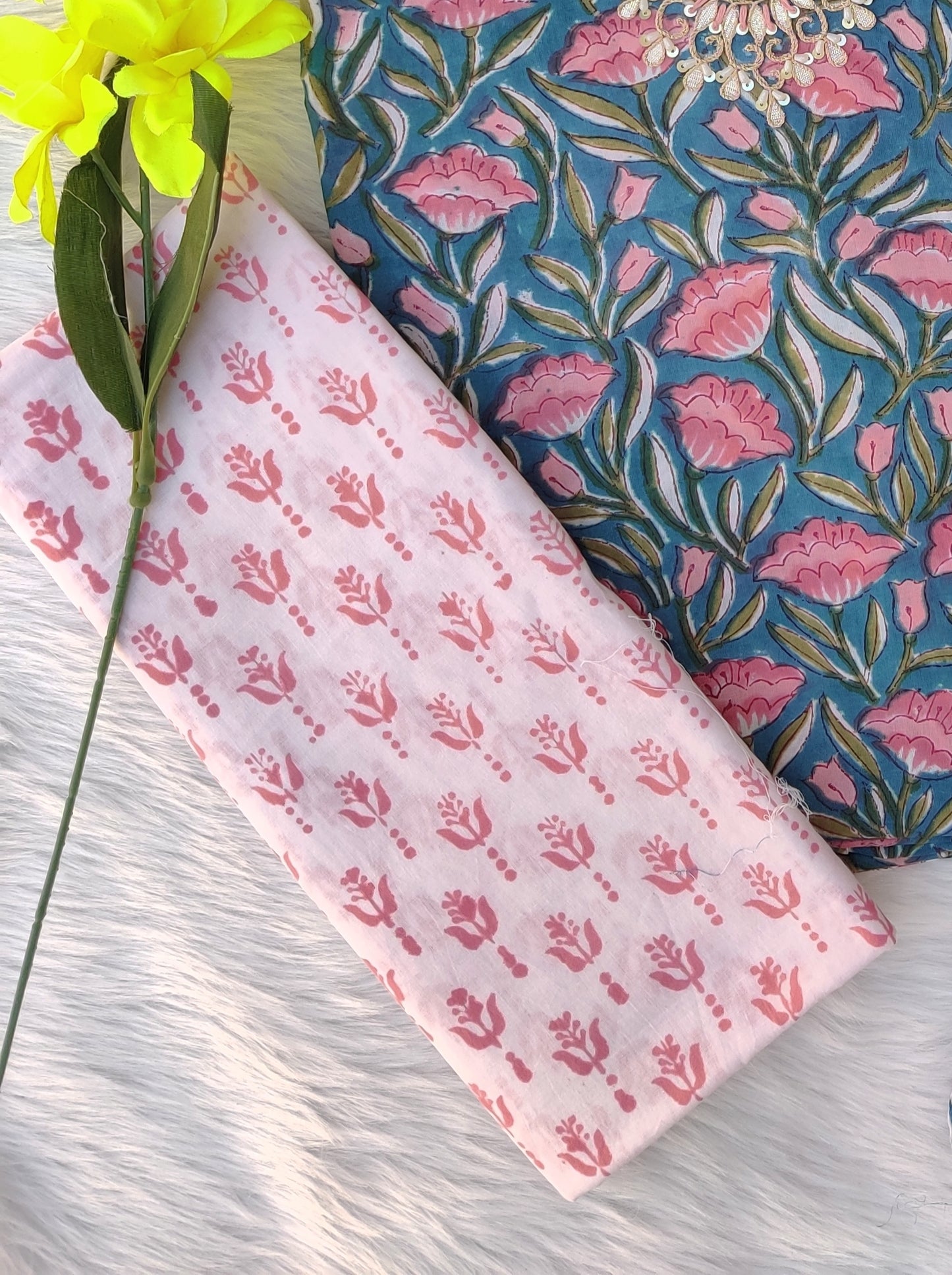 FLORAL PRINTED COTTON GOTA PATTI SUIT WITH CHIFFON DUPATTA