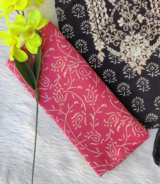 FLORAL PRINTED COTTON GOTA PATTI SUIT WITH CHIFFON DUPATTA