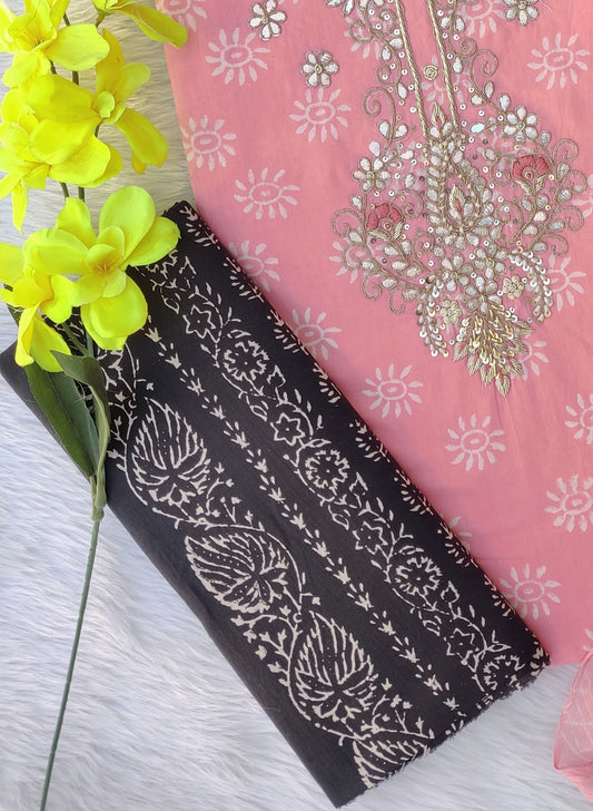FLORAL PRINTED COTTON GOTA PATTI SUIT WITH CHIFFON DUPATTA