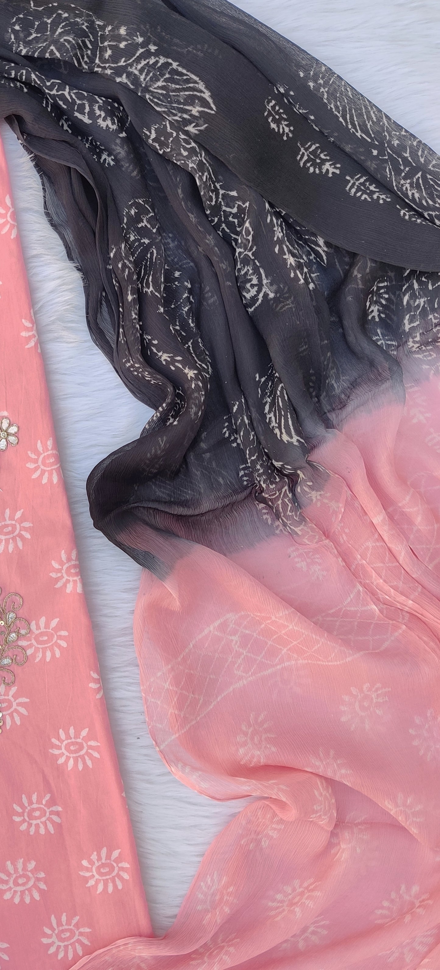 FLORAL PRINTED COTTON GOTA PATTI SUIT WITH CHIFFON DUPATTA