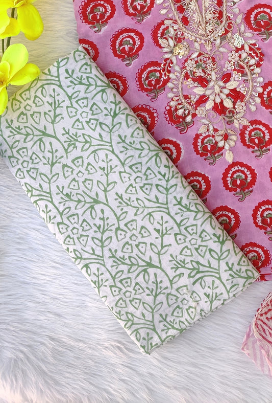FLORAL PRINTED COTTON GOTA PATTI SUIT WITH CHIFFON DUPATTA