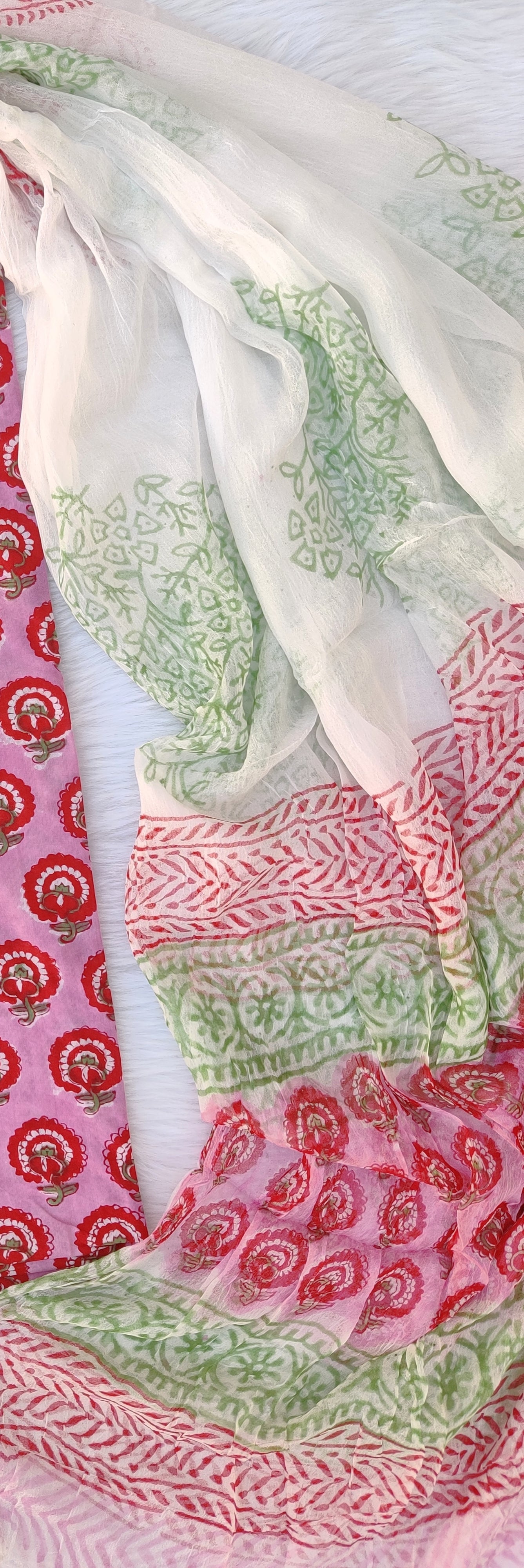 FLORAL PRINTED COTTON GOTA PATTI SUIT WITH CHIFFON DUPATTA