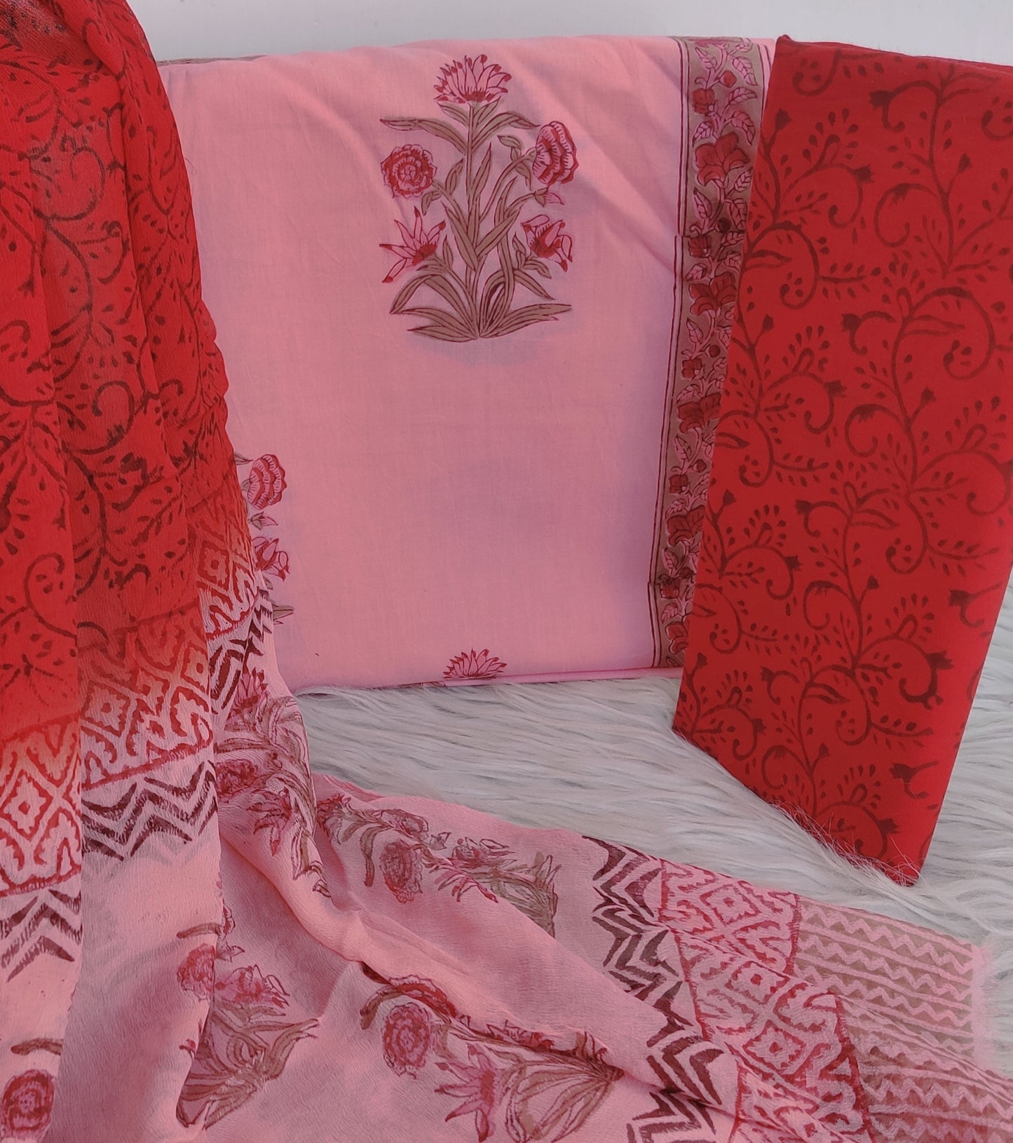 Hand Block Printed Cotton Suit with Pure Chiffon dupatta1