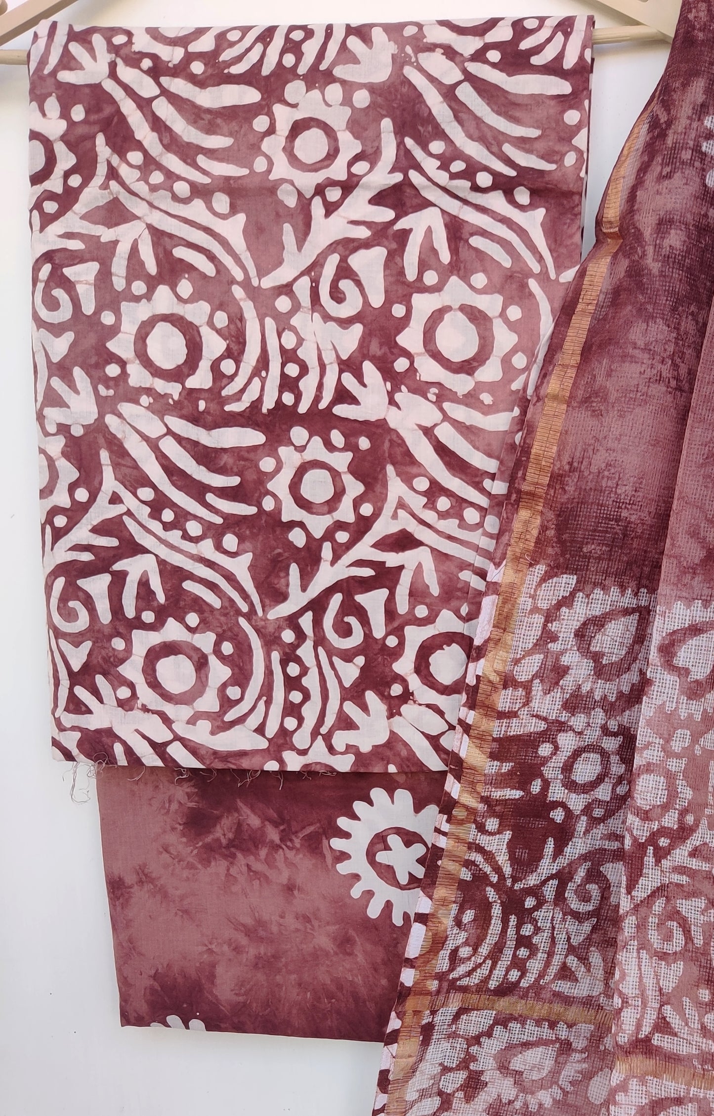 (BATIK) Hand Block Printed Cotton Suit with Cotton Kota Doria dupatta