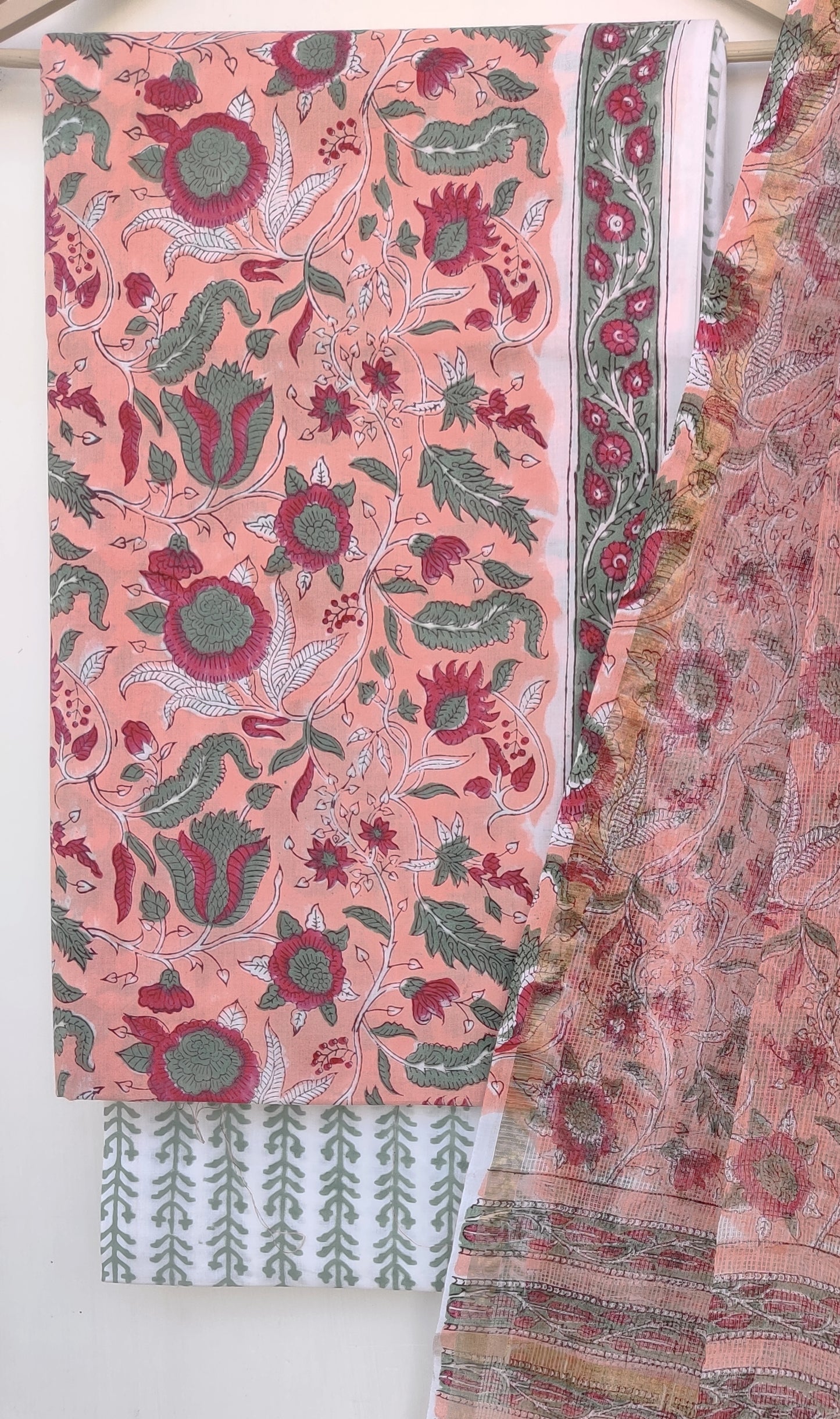 Hand Block Printed Cotton Suit with Cotton Kota Doria dupatta