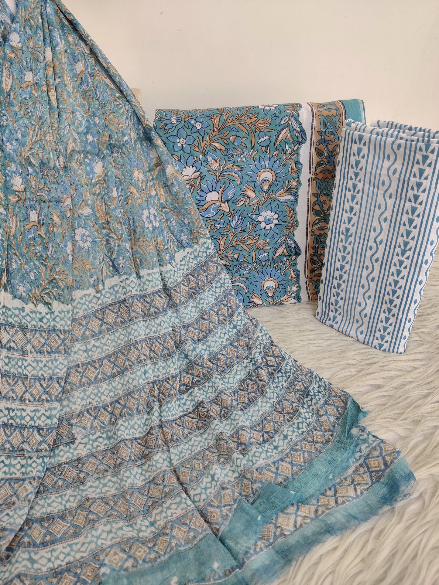 HAND BLOCK PRINTED COTTON SUIT WITH PURE CHIFFON DUPATTA