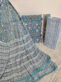 HAND BLOCK PRINTED COTTON SUIT WITH PURE CHIFFON DUPATTA