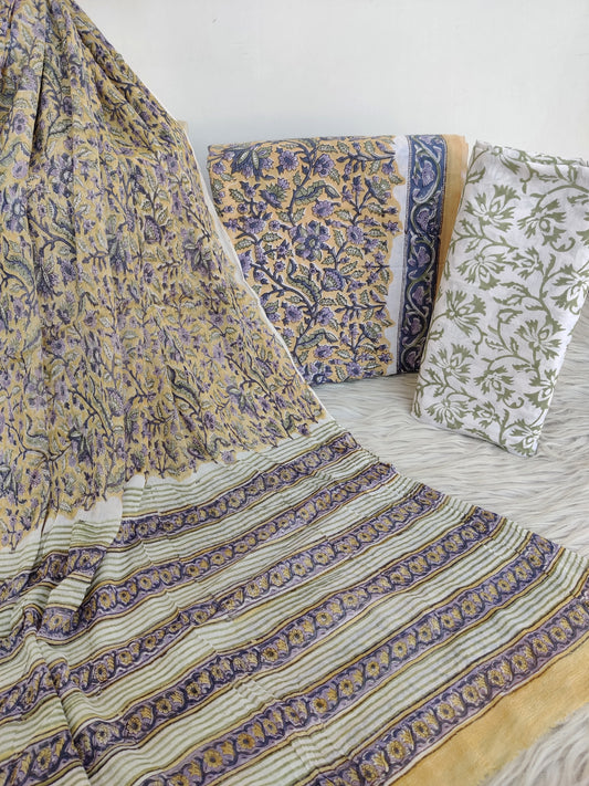 HAND BLOCK PRINTED COTTON SUIT WITH PURE CHIFFON DUPATTA