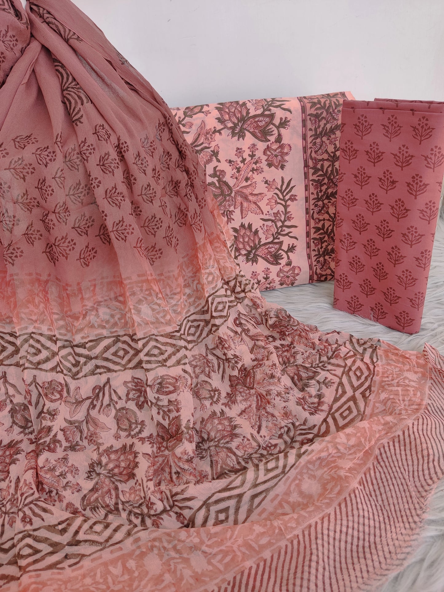 Hand Block Printed Cotton Suit with Pure Chiffon dupatta5