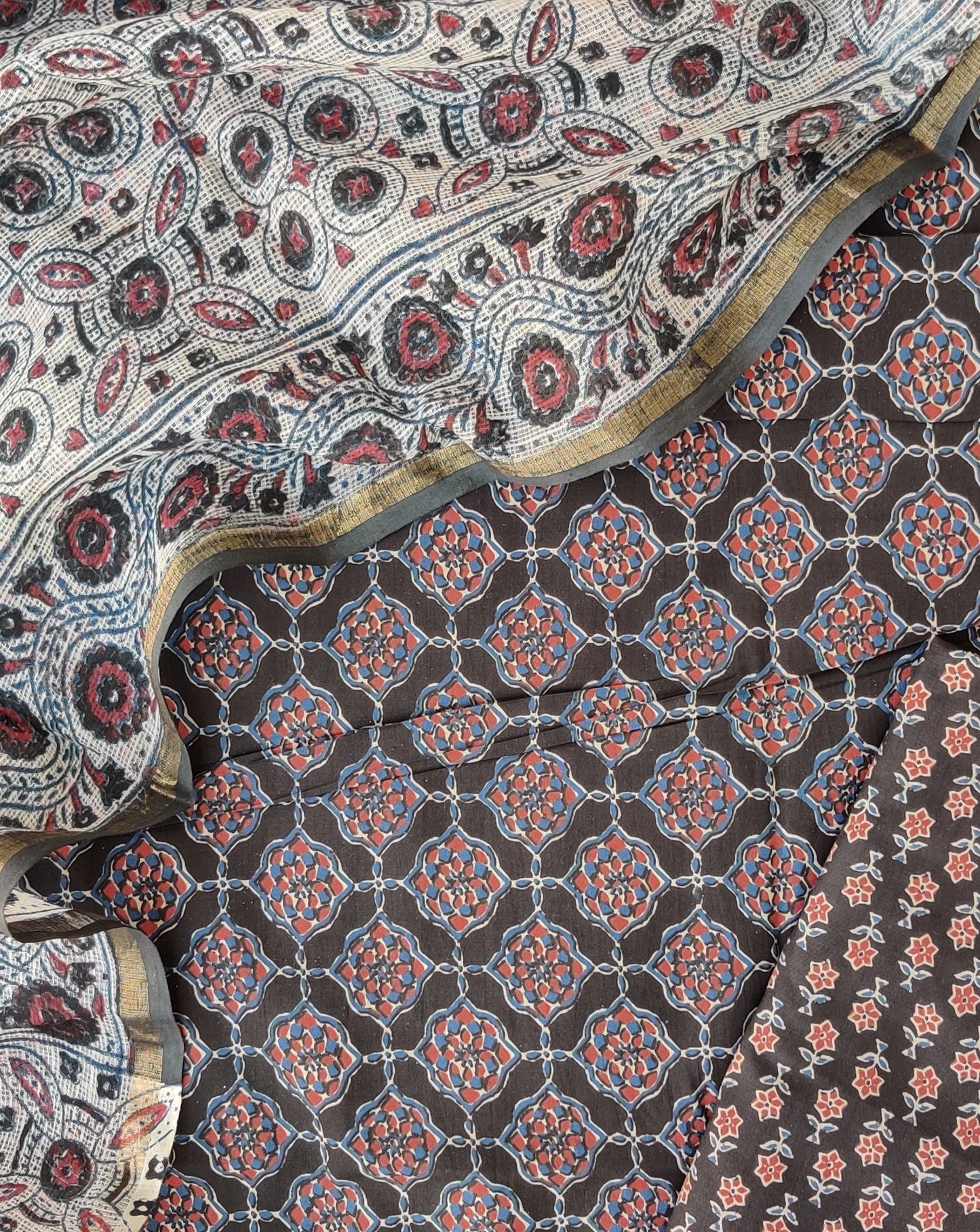 AJRAKH Printed Cotton Suit with Cotton Kota Doria dupattta