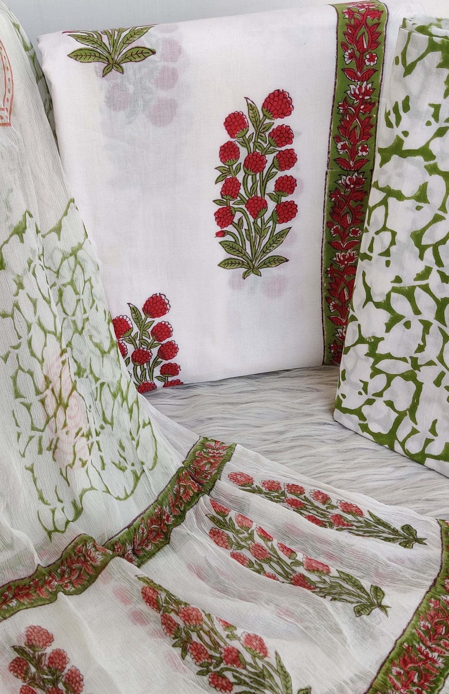 Hand Block Printed Cotton Suit with Pure Chiffon dupatta