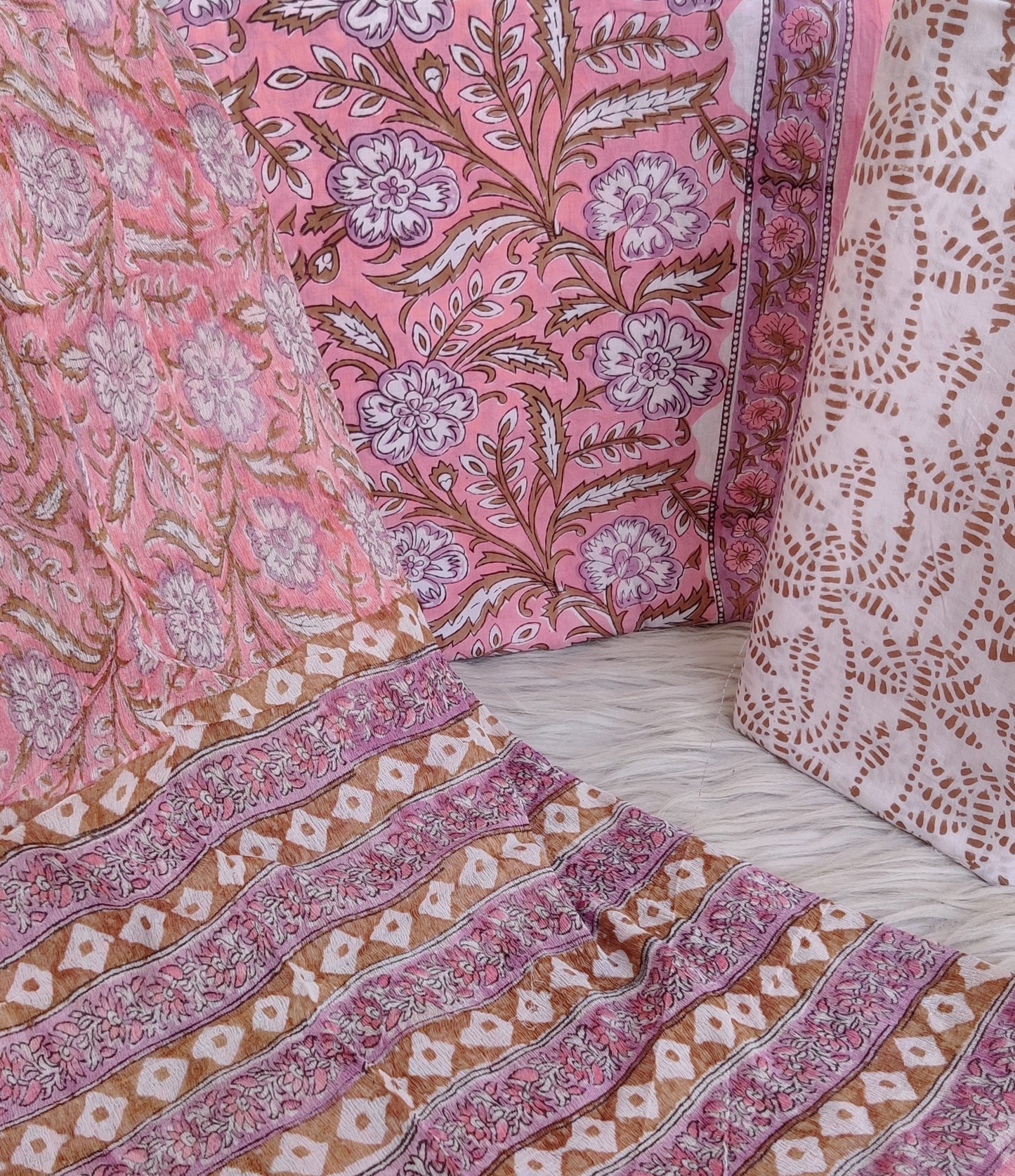 HAND BLOCK PRINTED COTTON SUIT WITH PURE CHIFFON DUPATTA