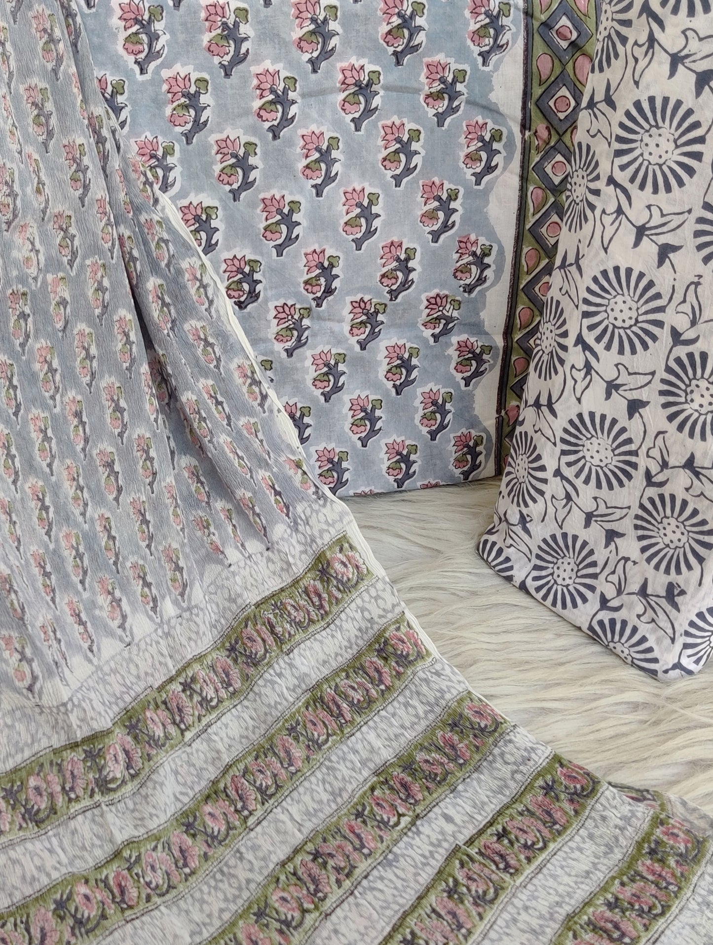 HAND BLOCK PRINTED COTTON SUIT WITH PURE CHIFFON DUPATTA