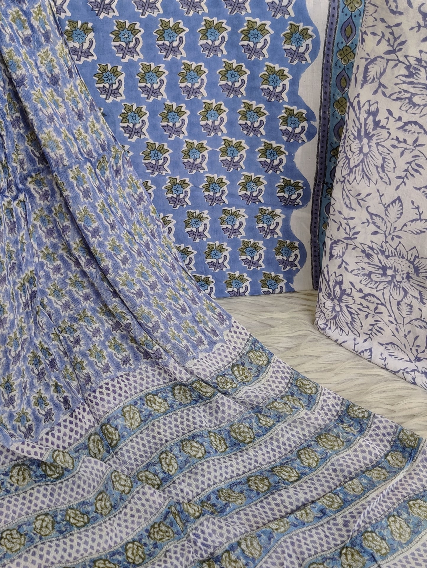 HAND BLOCK PRINTED COTTON SUIT WITH PURE CHIFFON DUPATTA