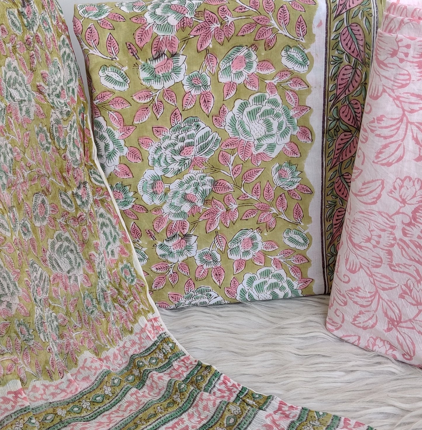 HAND BLOCK PRINTED COTTON SUIT WITH PURE CHIFFON DUPATTA