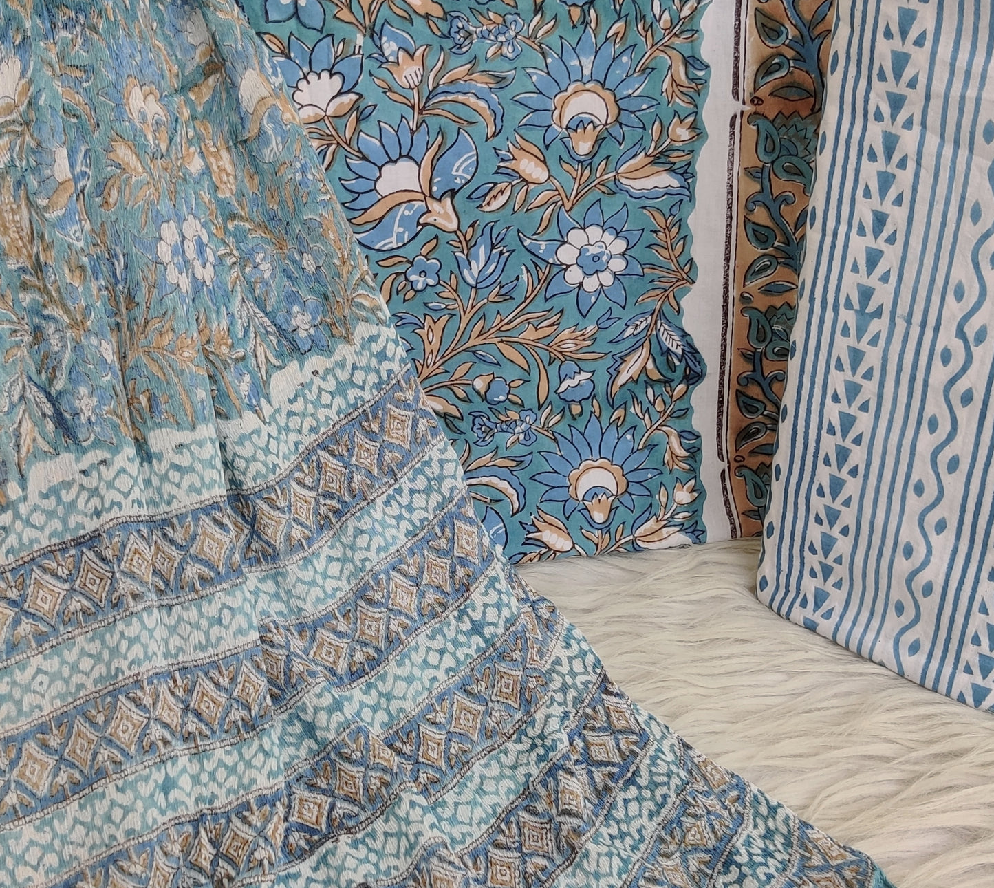 HAND BLOCK PRINTED COTTON SUIT WITH PURE CHIFFON DUPATTA