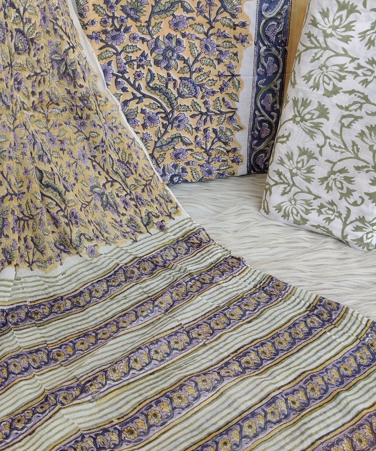 HAND BLOCK PRINTED COTTON SUIT WITH PURE CHIFFON DUPATTA