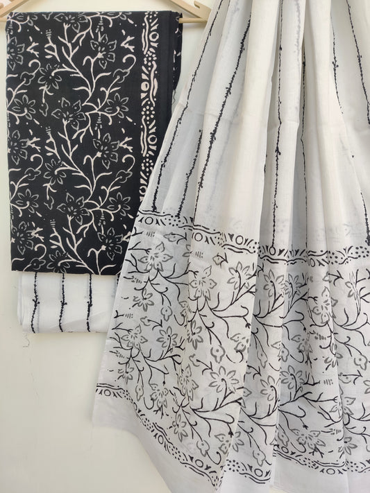 Hand Painted Cotton Suit with Mulmul dupatta