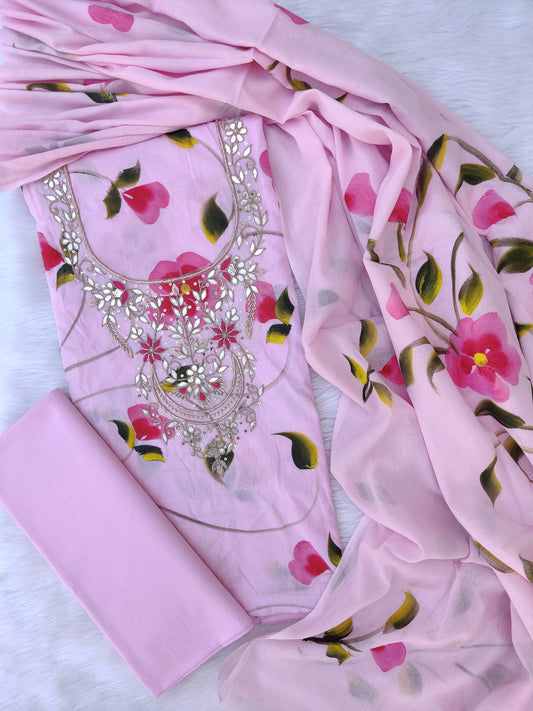 FLORAL PRINTED COTTON GOTA PATTI SUIT WITH COTTON DUPATTA