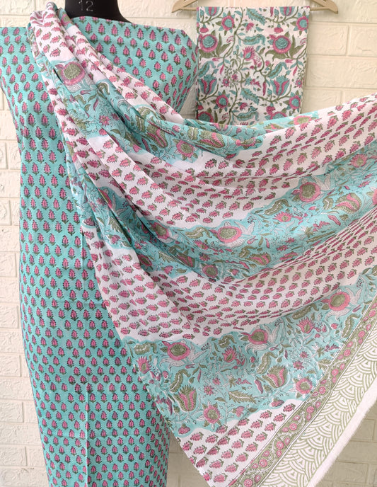 Block Printed Cotton Suit with Mulmul dupatta3