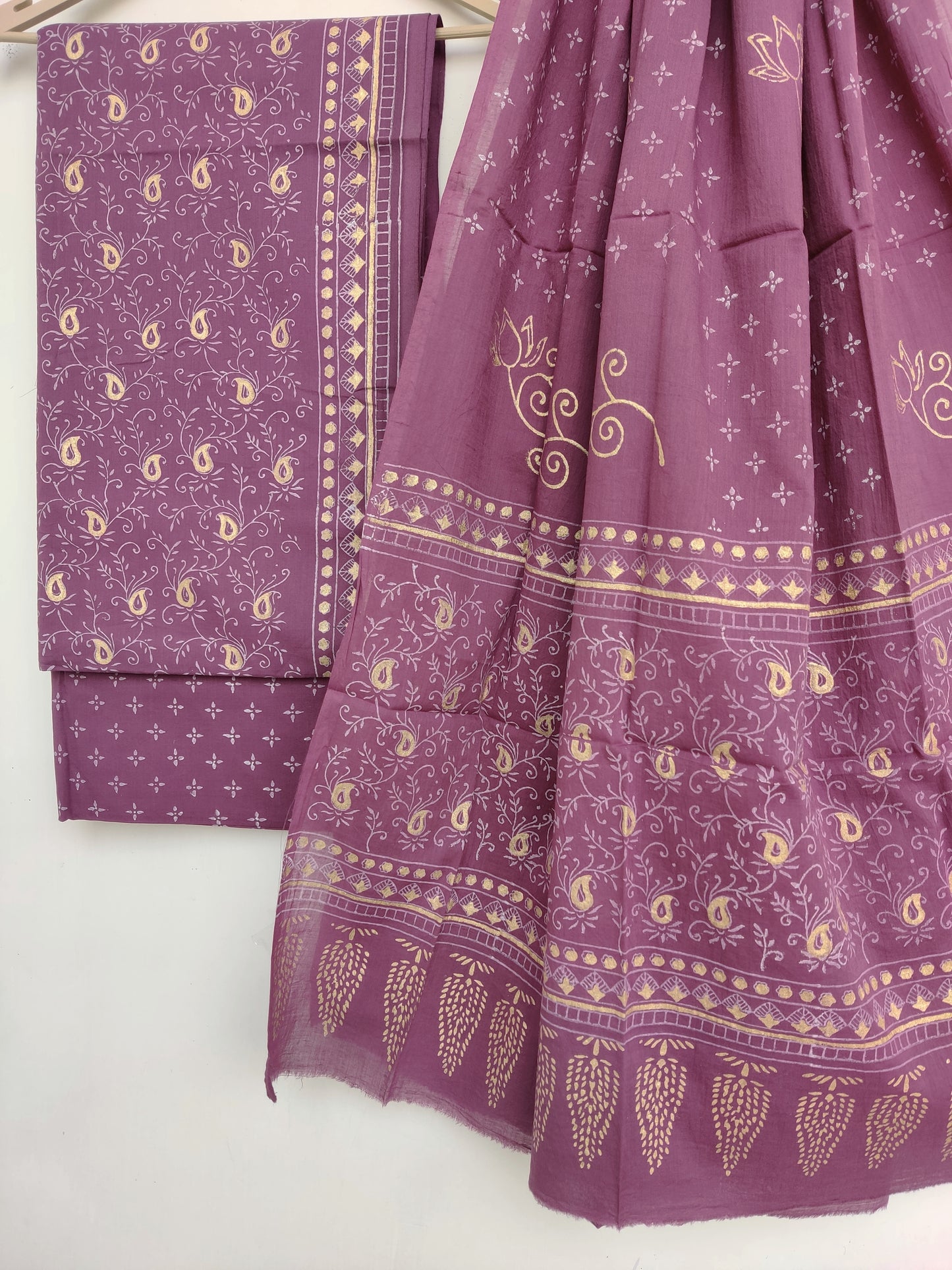 Block Printed Cotton Suit with Mulmul dupatta1
