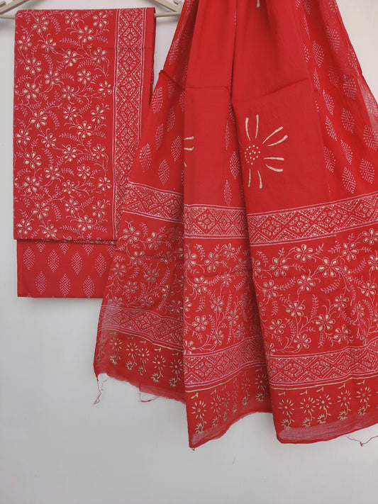 Block Printed Cotton Suit with Mulmul dupatta
