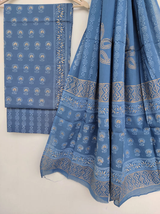 Block Printed Cotton Suit with Mulmul dupatta1