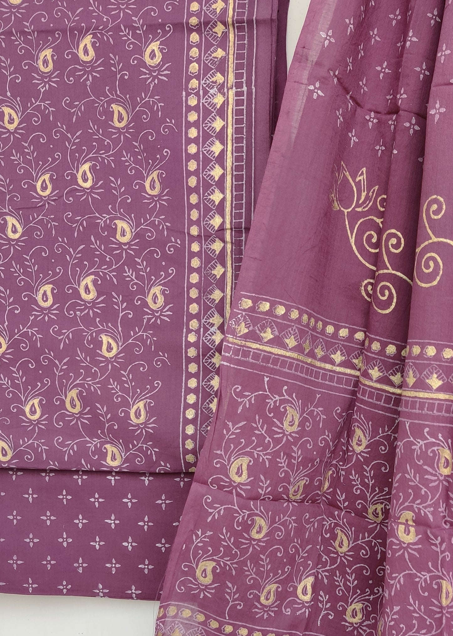 Block Printed Cotton Suit with Mulmul dupatta1