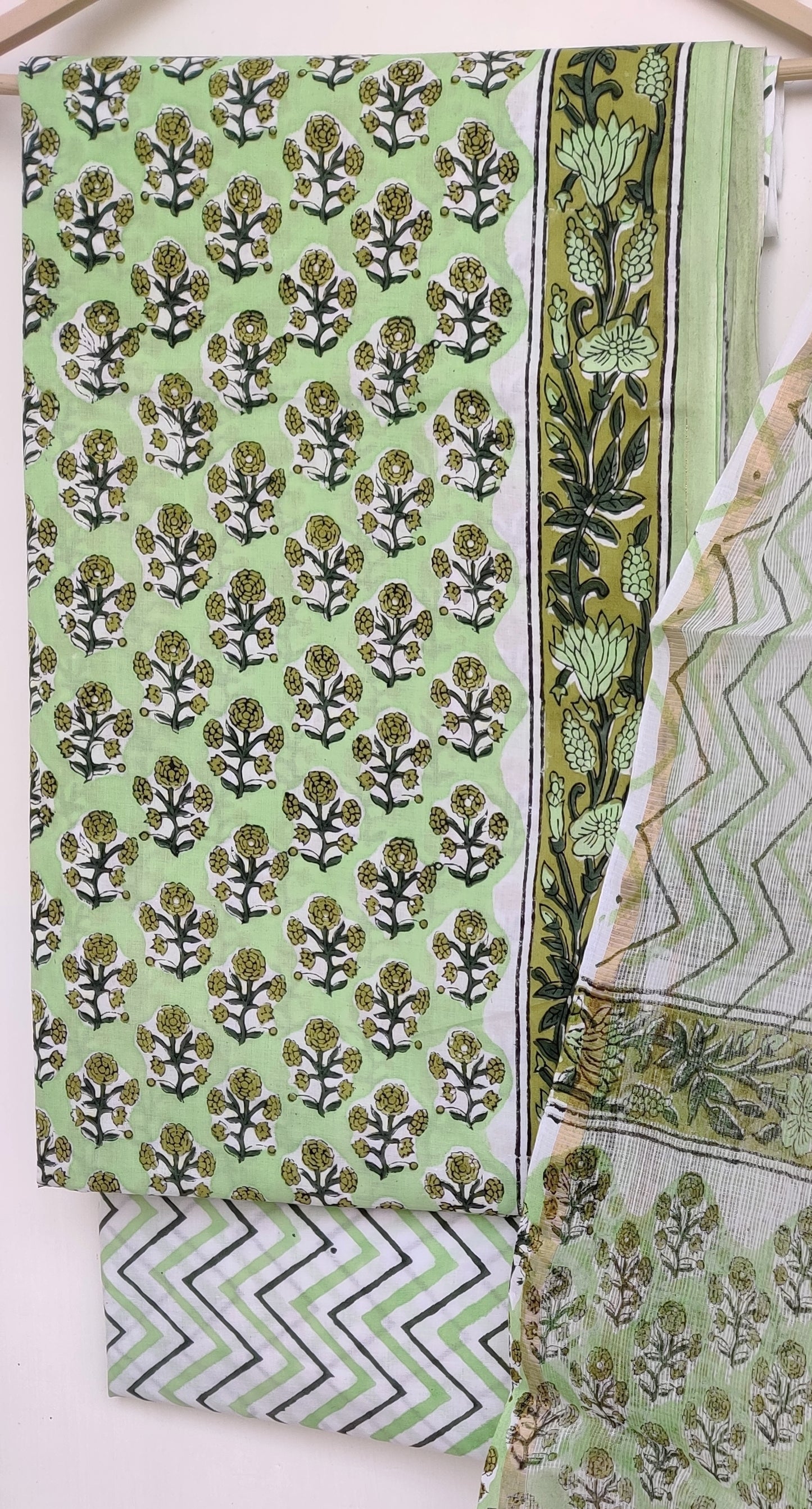 Hand Block Printed Cotton Suit with Cotton Kota Doria dupatta